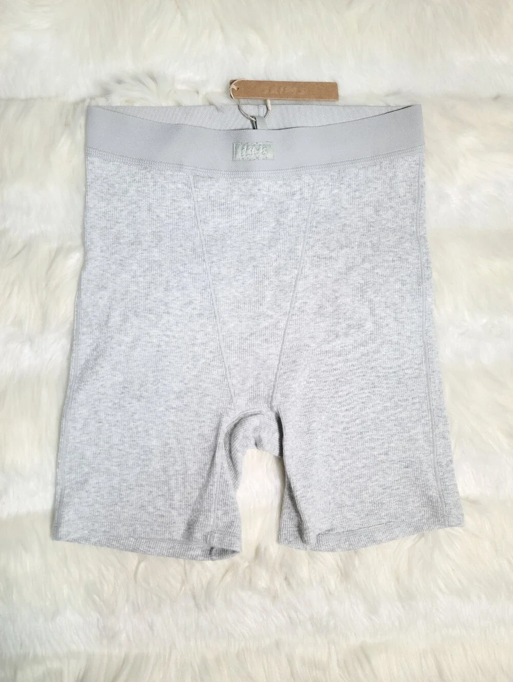 SKIMS Cotton Rib Boxer Short Light Heather Grey Women XS NEW